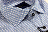 Benjamin Sport Shirt: Blue & white plaid, spread collar, pre-washed cotton