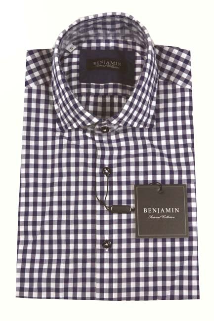 Benjamin Sport Shirt: White & Navy Check