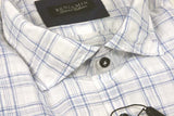 Benjamin Sport Shirt: White with blue plaid, spread collar, pre-washed cotton