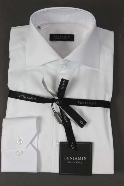 Benjamin Dress Shirt: White, medium spread collar, superfine cotton