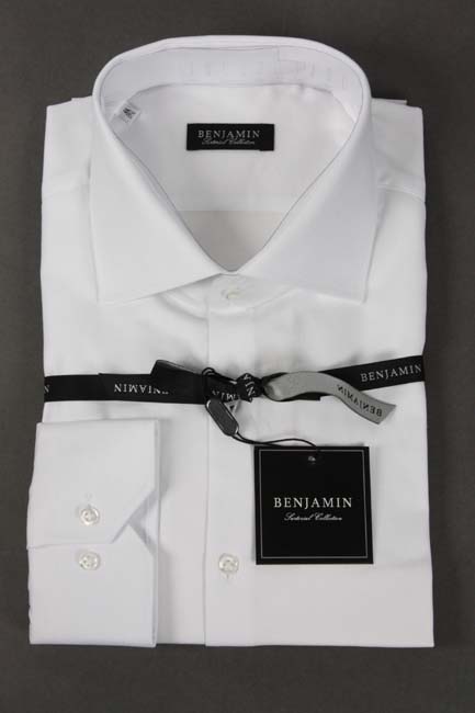 Benjamin Dress Shirt: White, medium spread collar, cotton oxford