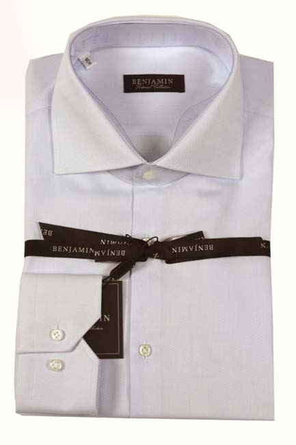 Benjamin Dress Shirt: Ice blue, medium spread collar, cotton oxford