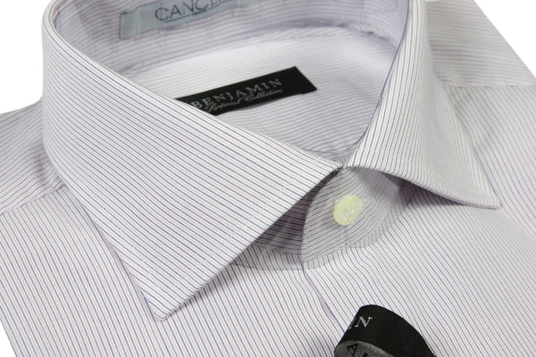 Benjamin Dress Shirt: White with pink & blue hairline stripes, medium spread collar, pure cotton