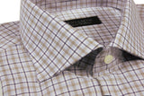 Benjamin Dress Shirt: White with blue & olive plaid, medium spread collar, pure cotton