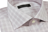 Benjamin Dress Shirt: White with pale grey plaid, medium spread collar, pure cotton