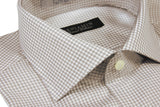 Benjamin Dress Shirt: White & taupe-grey gingham check, medium spread collar, pure cotton