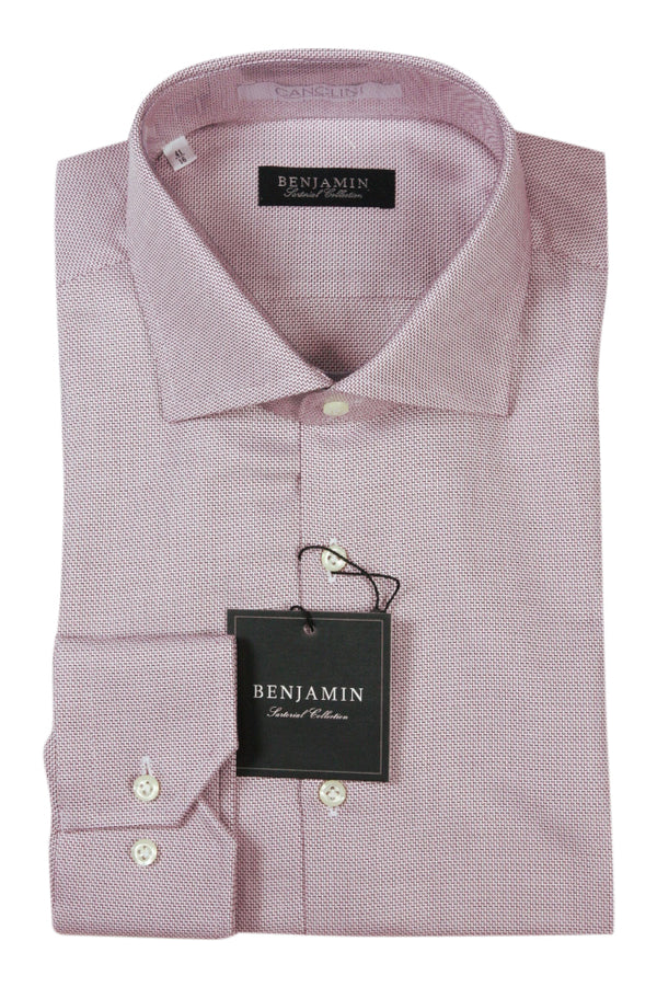 Benjamin Dress Shirt: White with fancy wine pattern, medium spread collar, pure cotton