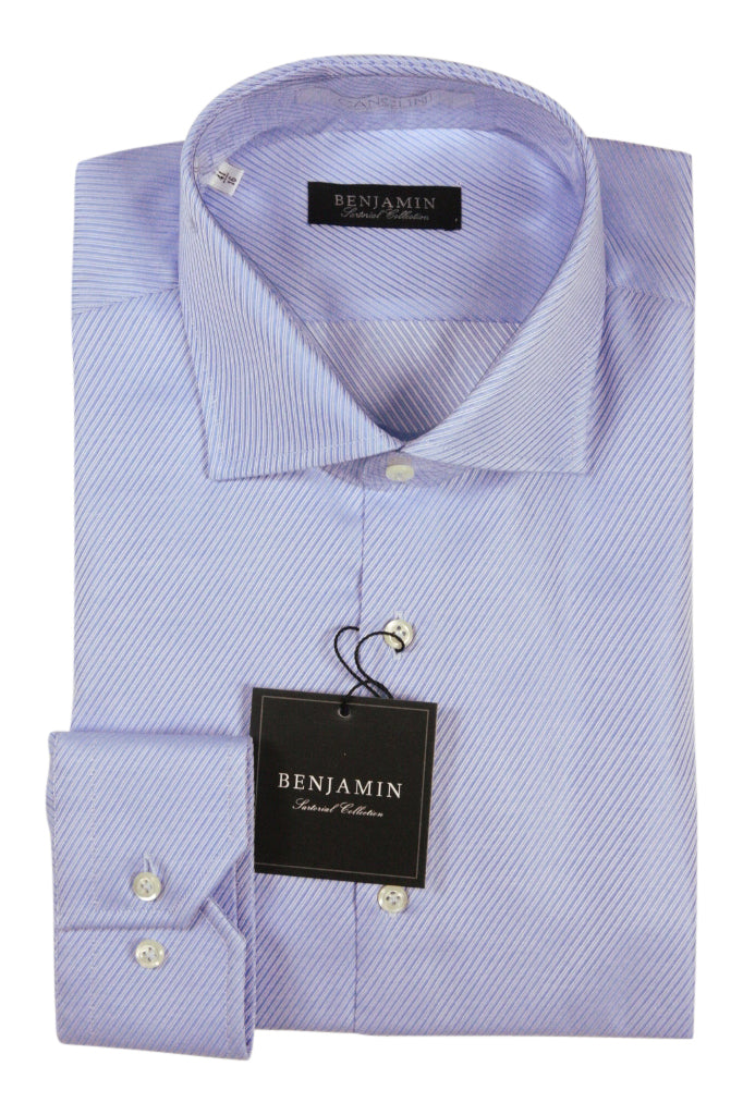Benjamin Dress Shirt: Blue heavy twill, medium spread collar, pure cotton
