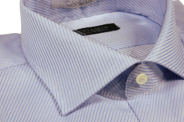 Benjamin Dress Shirt: Blue heavy twill, medium spread collar, pure cotton