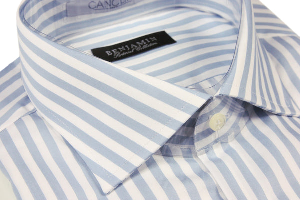 Benjamin Dress Shirt: White & Blue Stripes