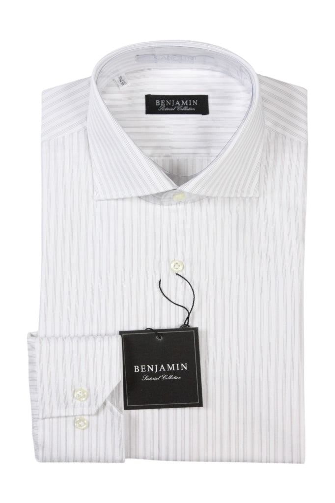 Benjamin Dress Shirt: Hairline Brown Stripe