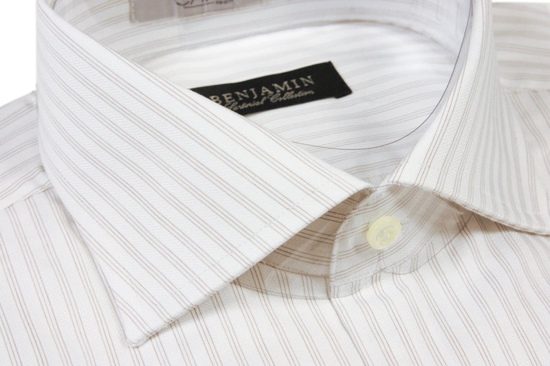 Benjamin Dress Shirt: Hairline Brown Stripe