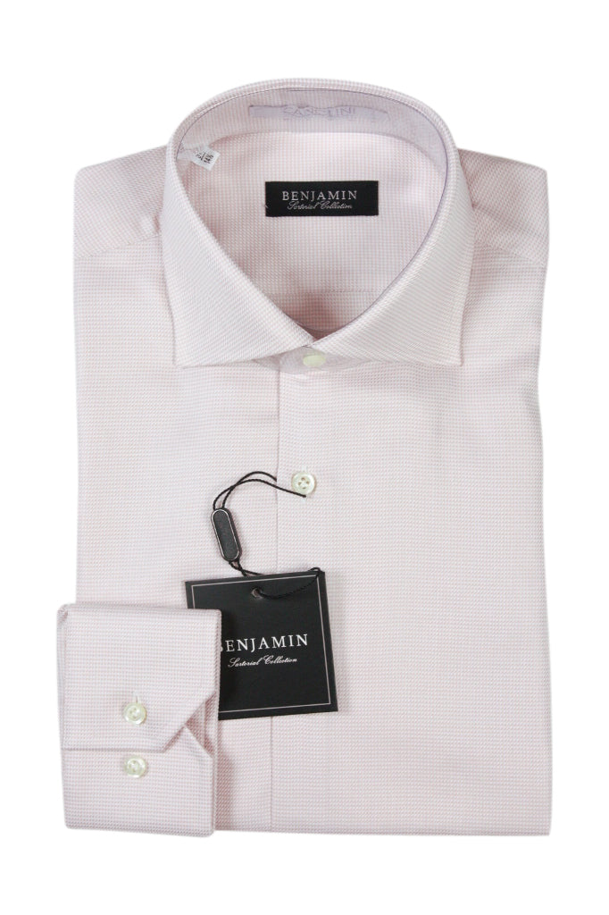 Benjamin Dress Shirt: Pale pink & white dobby, medium spread collar, pure cotton