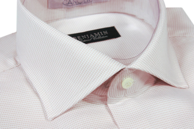 Benjamin Dress Shirt: Pale pink & white dobby, medium spread collar, pure cotton