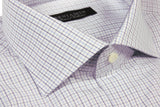 Benjamin Dress Shirt: White with navy & sky blue tattersall, medium spread collar, pure cotton