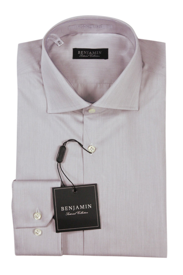 Benjamin Dress Shirt: 14.5, Soft grey melange, medium spread collar, pure cotton