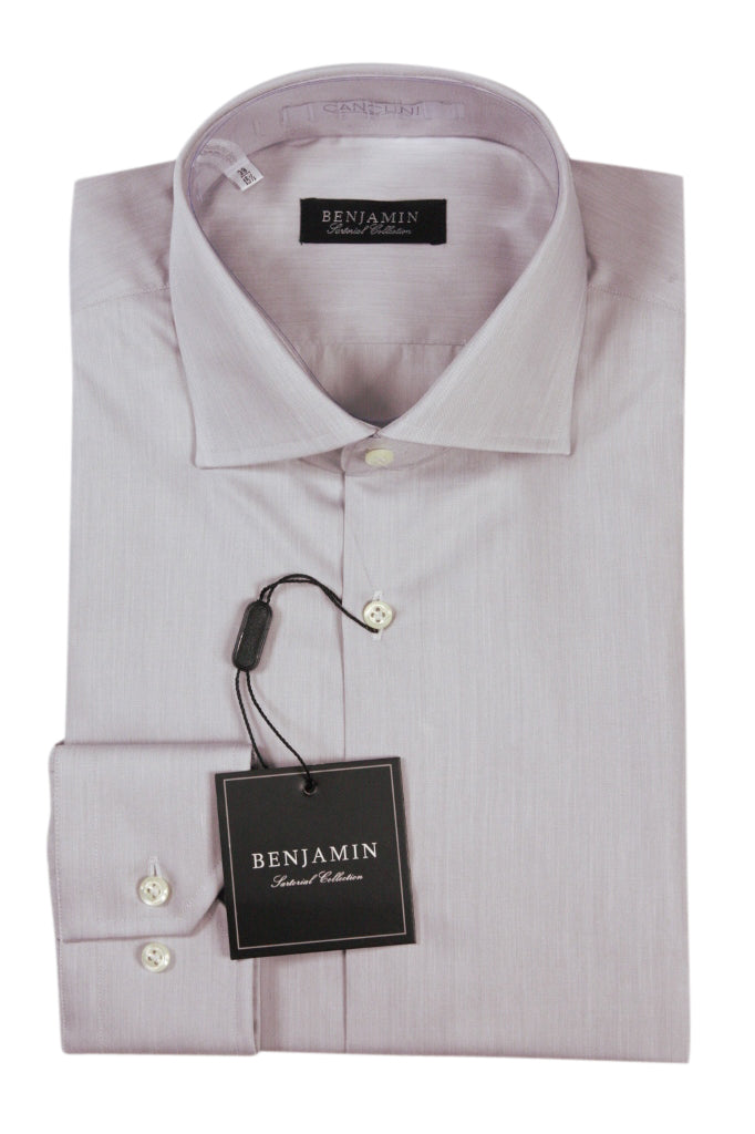 Benjamin Dress Shirt: 15, Soft grey melange, medium spread collar, pure cotton