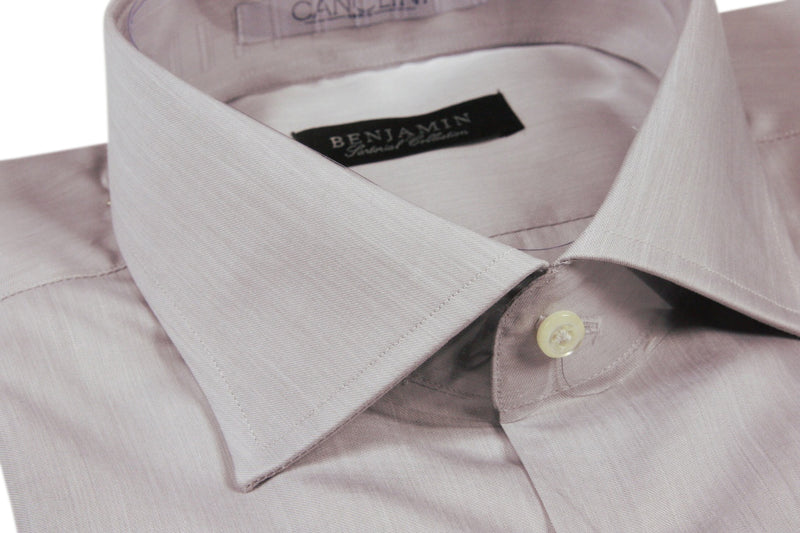 Benjamin Dress Shirt: Soft grey melange, medium spread collar, pure cotton