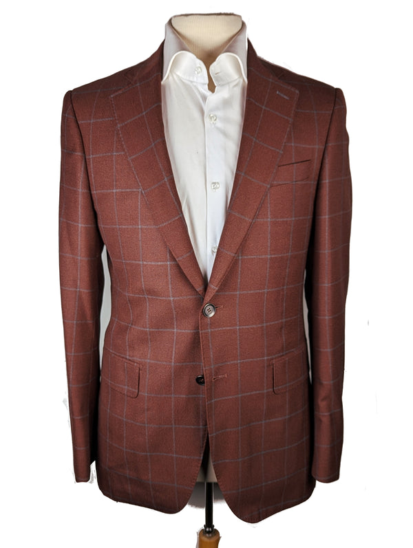 Benjamin Sample Sport Coat 38R Brick Windowpane 2-button Slim Fit Wool/Silk