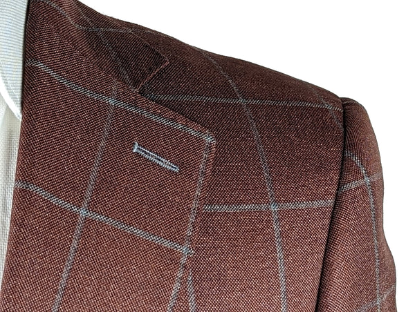 Benjamin Sample Sport Coat 38R Brick Windowpane 2-button Slim Fit Wool/Silk
