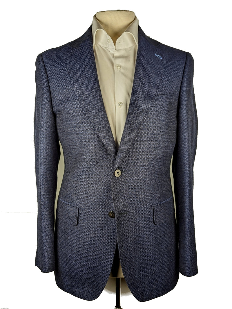 Benjamin Sample Sport Coat 38R Blue Weave 2-button Slim Fit Pure Cashmere
