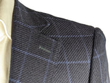 Benjamin di Delfino Sport Coat 38R Navy Windowpane 2-button Slim Fit Silk/Wool/Linen