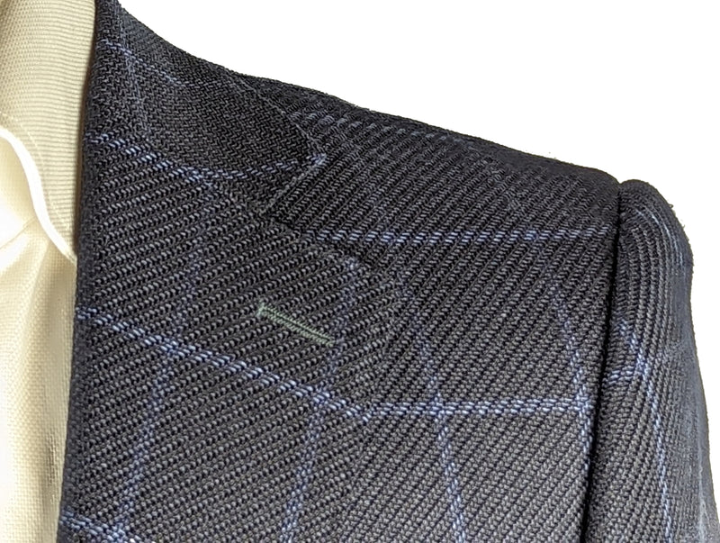 Benjamin di Delfino Sport Coat 38R Navy Windowpane 2-button Slim Fit Silk/Wool/Linen