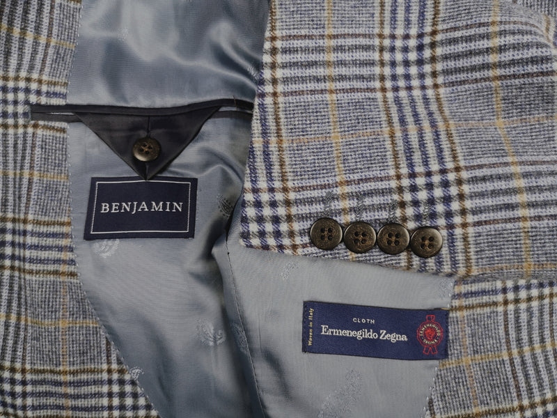 Benjamin x Zegna Cloth Sport Coat Blue/Bone Plaid 2-button Slim Fit Wool/Cashmere