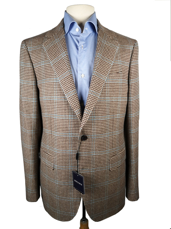 Benjamin x Zegna Cloth Sport Coat Brown/Natural check Blue Windowpane 2-button Slim Fit Wool/Cashmere