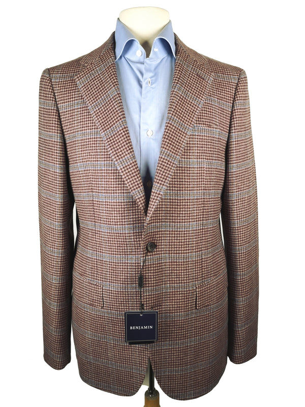 Benjamin x Zegna Cloth Sport Coat Mauve check Blue Windowpane 2-button Slim Fit Wool/Cashmere