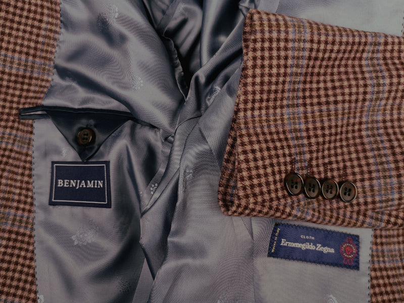 Benjamin x Zegna Cloth Sport Coat Mauve check Blue Windowpane 2-button Slim Fit Wool/Cashmere