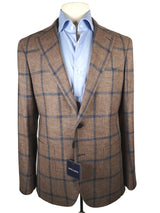 Benjamin Zegna Sport Coat Mushroom Brown Blue Windowpane 2-button Slim Fit Wool/Silk/Cashmere