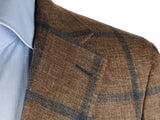 Benjamin Zegna Sport Coat Mushroom Brown Blue Windowpane 2-button Slim Fit Wool/Silk/Cashmere
