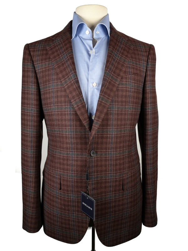 Benjamin x Zegna Cloth Sport Coat Burgundy Brown Plaid 2-button Slim Fit Wool/Cashmere