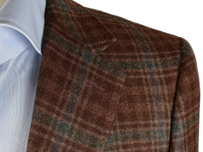 Benjamin Zegna Sport Coat Burgundy Brown Plaid 2-button Slim Fit Wool/Cashmere
