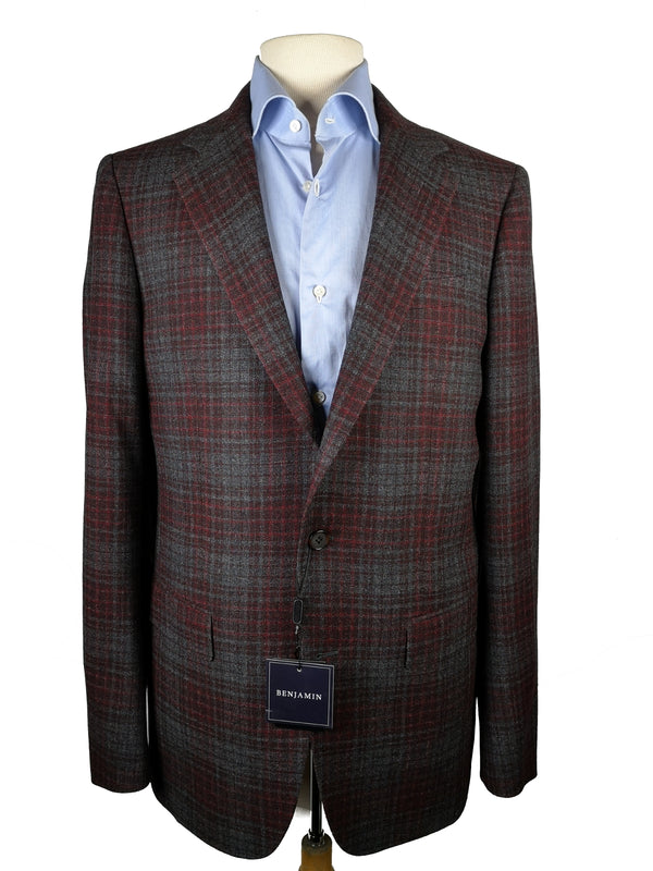 Benjamin x Zegna Cloth Sport Coat Burgundy/Charcoal Grey Plaid 2-button Slim Fit Wool/Alpaca/Cashmere