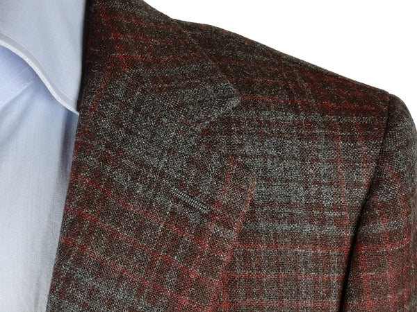 Benjamin x Zegna Cloth Sport Coat Burgundy/Charcoal Grey Plaid 2-button Slim Fit Wool/Alpaca/Cashmere