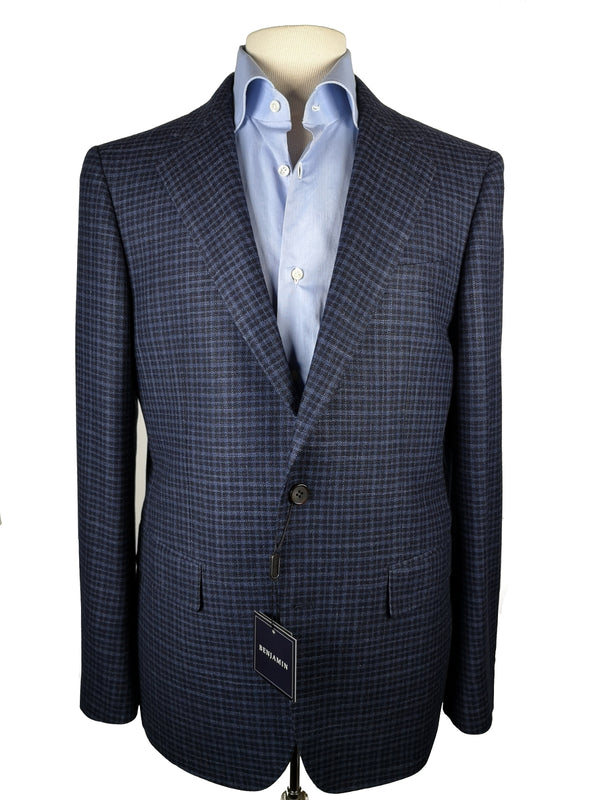 Benjamin x Zegna Cloth Sport Coat Blue Check 2-button Slim Fit Wool/Silk/Cashmere