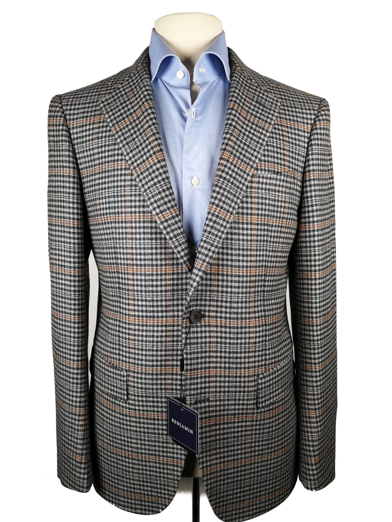 Benjamin x Zegna Cloth Sport Coat Grey Check Plaid 2-button Slim Fit Wool/Cashmere