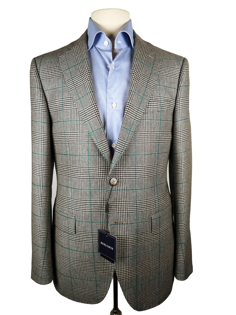 Benjamin x Zegna Cloth Sport Coat Grey Check with Green 2-button Slim Fit Wool/Cashmere