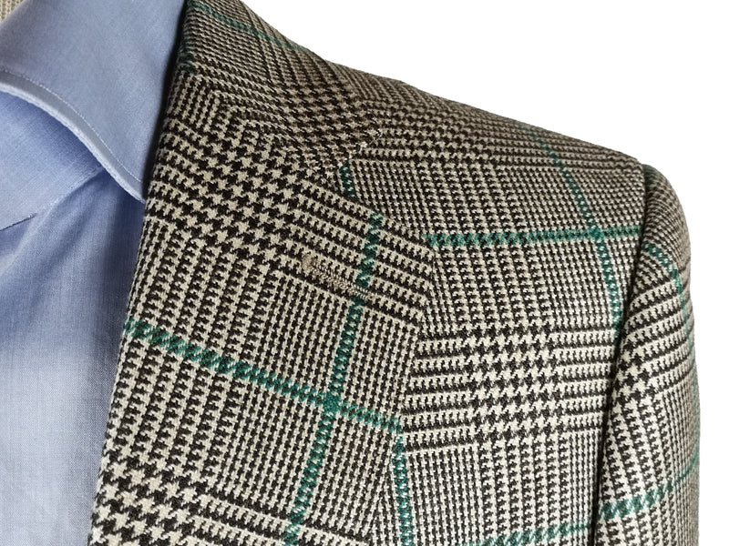 Benjamin x Zegna Cloth Sport Coat Grey Check with Green 2-button Slim Fit Wool/Cashmere