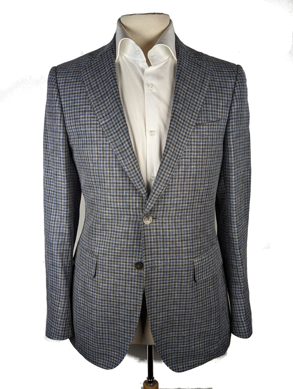 Benjamin Sample Sport Coat 38R Grey/Blue Check, 2-button Slim Fit Zegna Linen