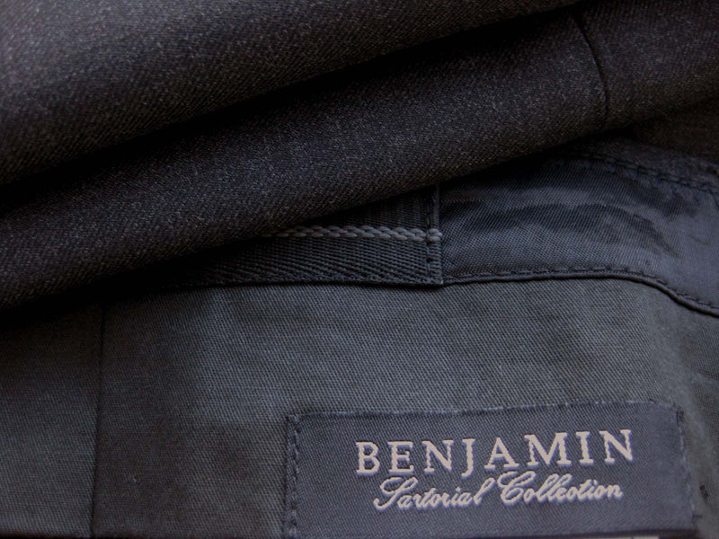 Benjamin Trousers: Charcoal gray, flat front, super 140's wool