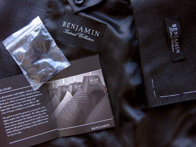 Benjamin Sartorial Suit: 38L, Charcoal gray, 2-button Napoli model, super 140's wool