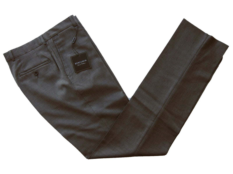 Benjamin Trousers: Solid medium gray, flat front, super 140's wool