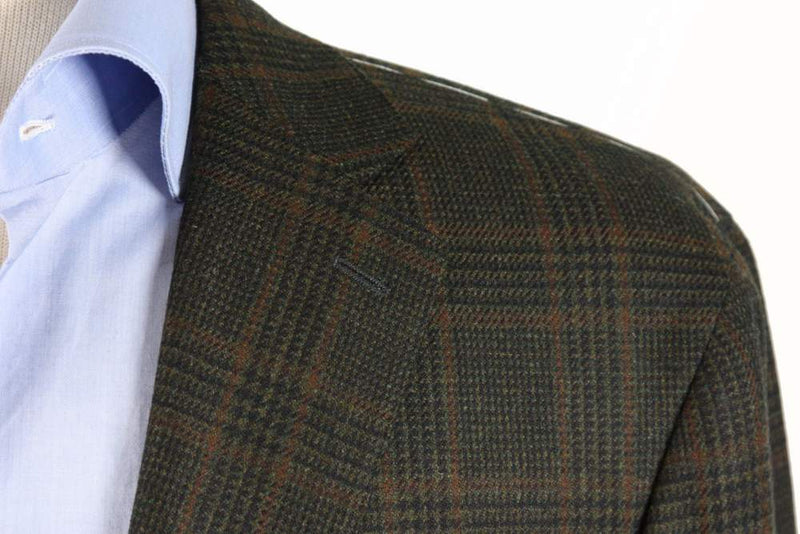 Benjamin Sartorial Sport Coat: 45R/46R, Dark greenish brown with rust plaid, Napoli 2-button, wool/cashmere