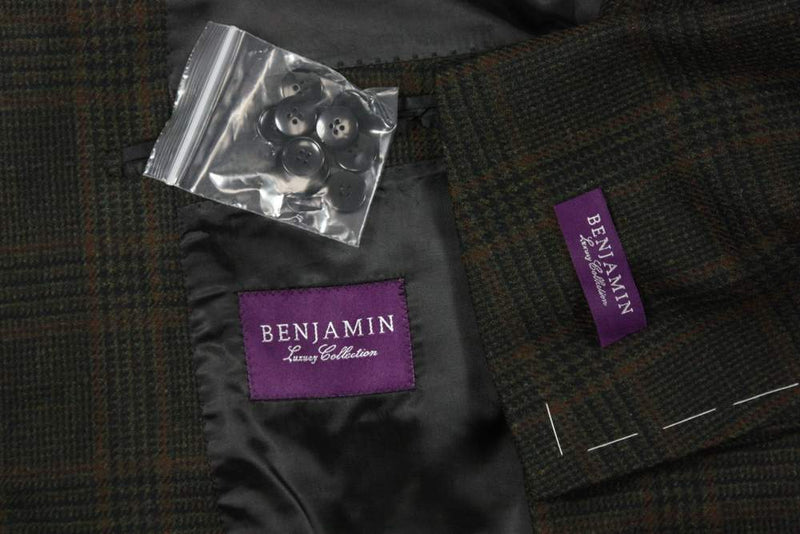 Benjamin Sartorial Sport Coat: 45R/46R, Dark greenish brown with rust plaid, Napoli 2-button, wool/cashmere