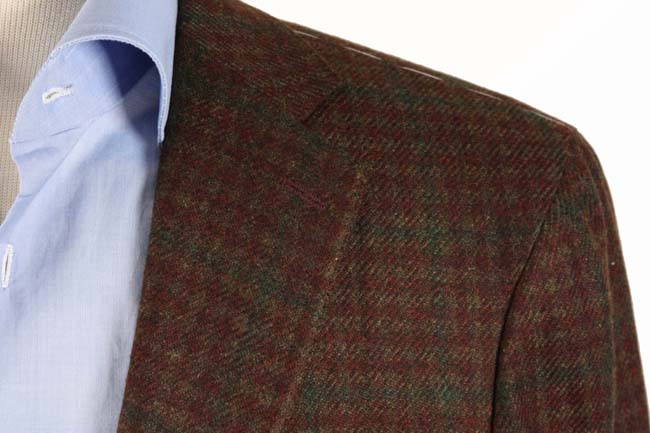 Benjamin Sartorial Sport Coat Burgundy & brown with green plaid, Napoli 2-button, pure cashmere