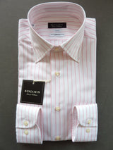 Benjamin Dress Shirt: White with pink stripes, medium spread collar, pure cotton