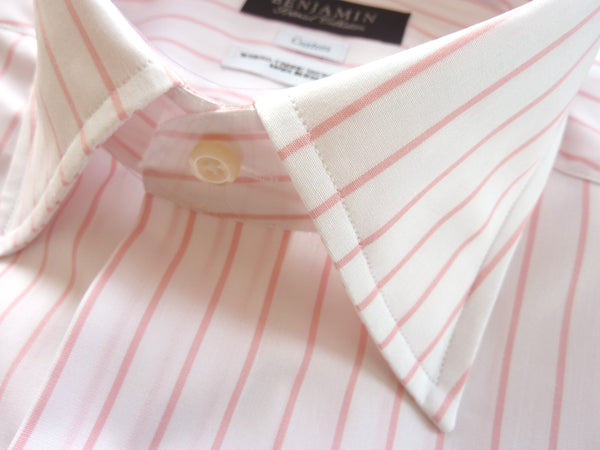 Benjamin Dress Shirt: White with pink stripes, medium spread collar, pure cotton